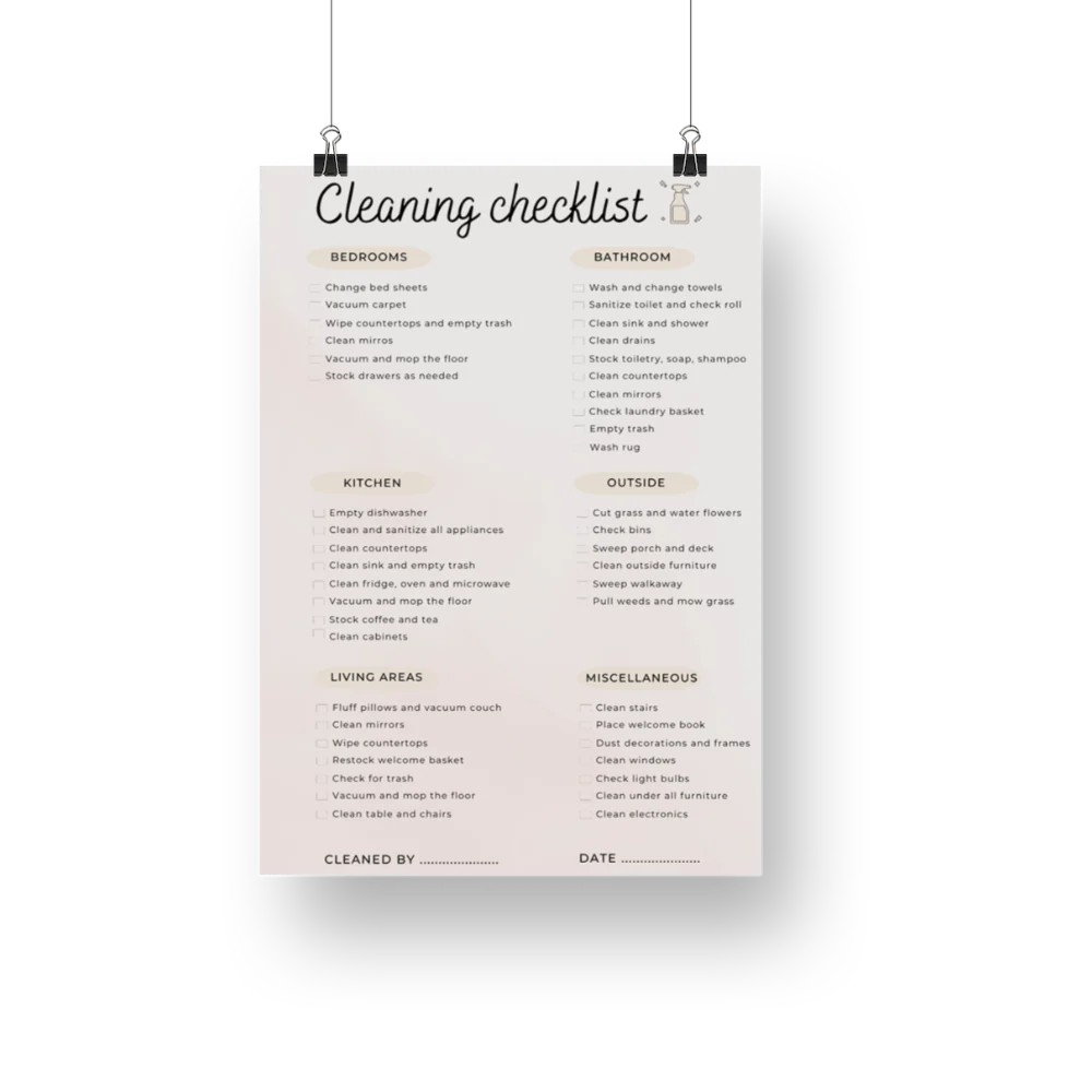 The Cleaning Checklist – template preview for short-term rental hosts